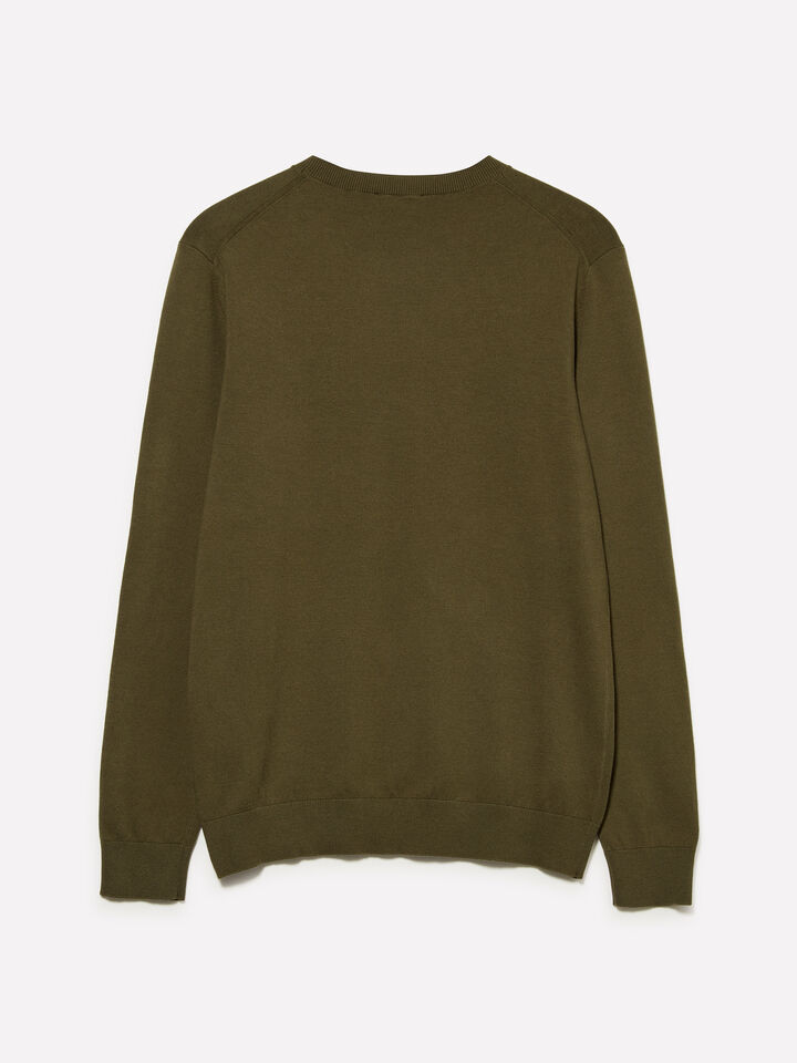 Camisola de gola redonda verde-oliva - camisolas gola redonda para homem - Verde Militar | Sisley image number 2
